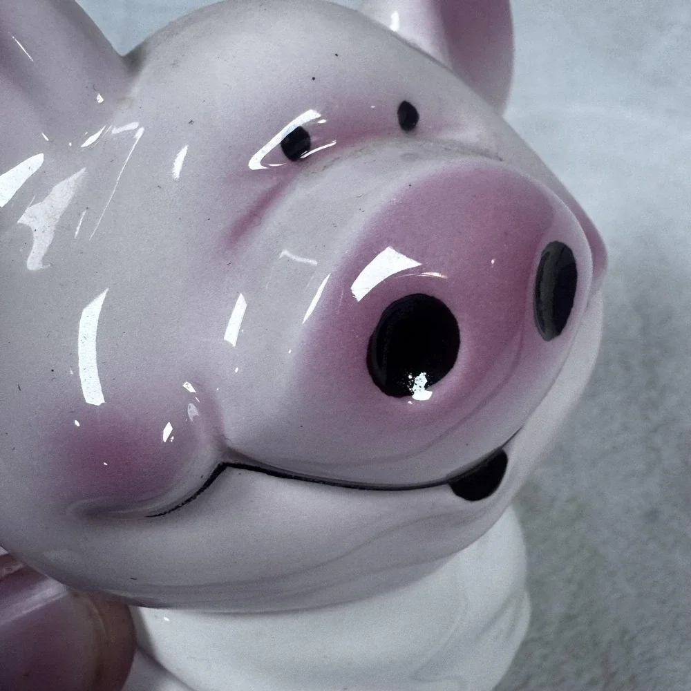 Pink Ceramic Piggy Bank‎ Coin Bank Polka Dot Scarf Made In Korea Cute Decor